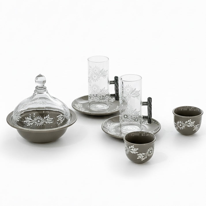 Tea & Coffee Serving Set Brown – 19 Pieces - Mawaeen