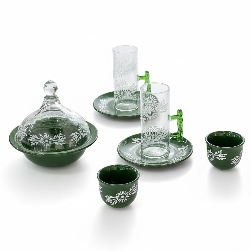 Tea & Coffee Serving Set Green – 19 Pieces