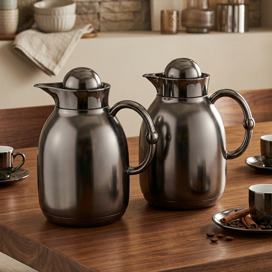 Regal Classic Dallah Set Matt Chrome – 1L & 1L - Mawaeen