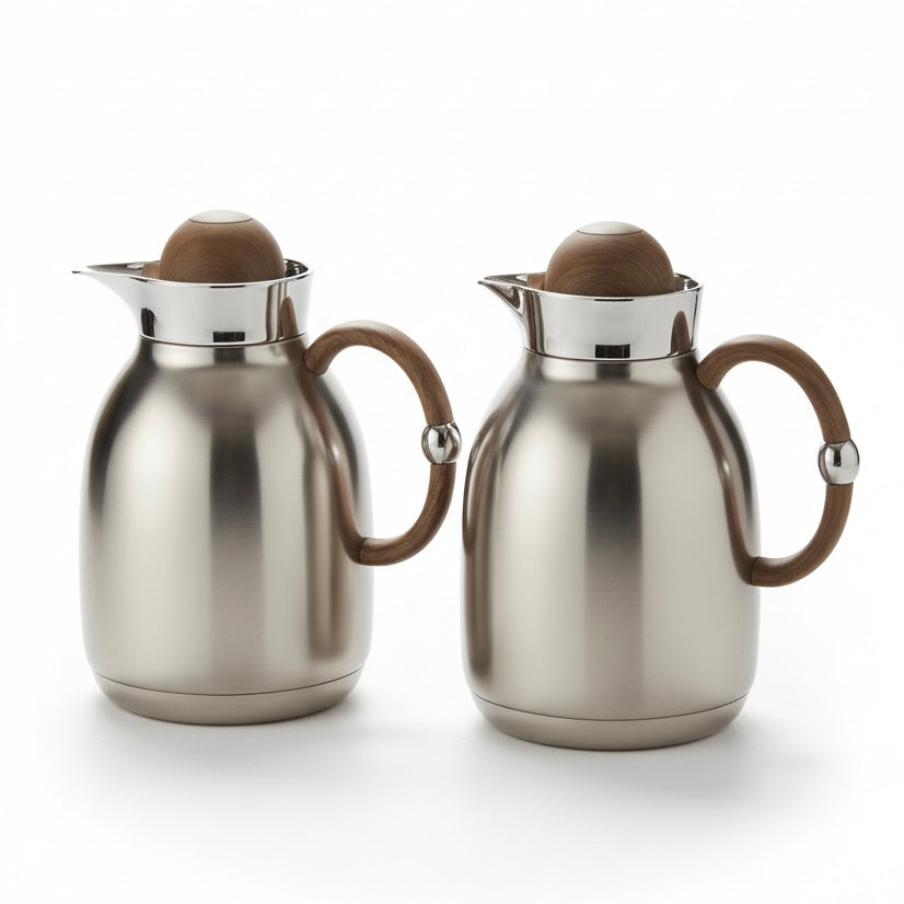 Regal Classic Dallah Set M/Silver Wood – 1L & 1L - Mawaeen