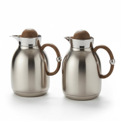 Regal Classic Dallah Set M/Silver Wood – 1L & 1L - Mawaeen
