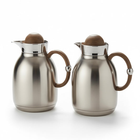 Regal Classic Dallah Set M/Silver Wood – 1L & 1L - Mawaeen