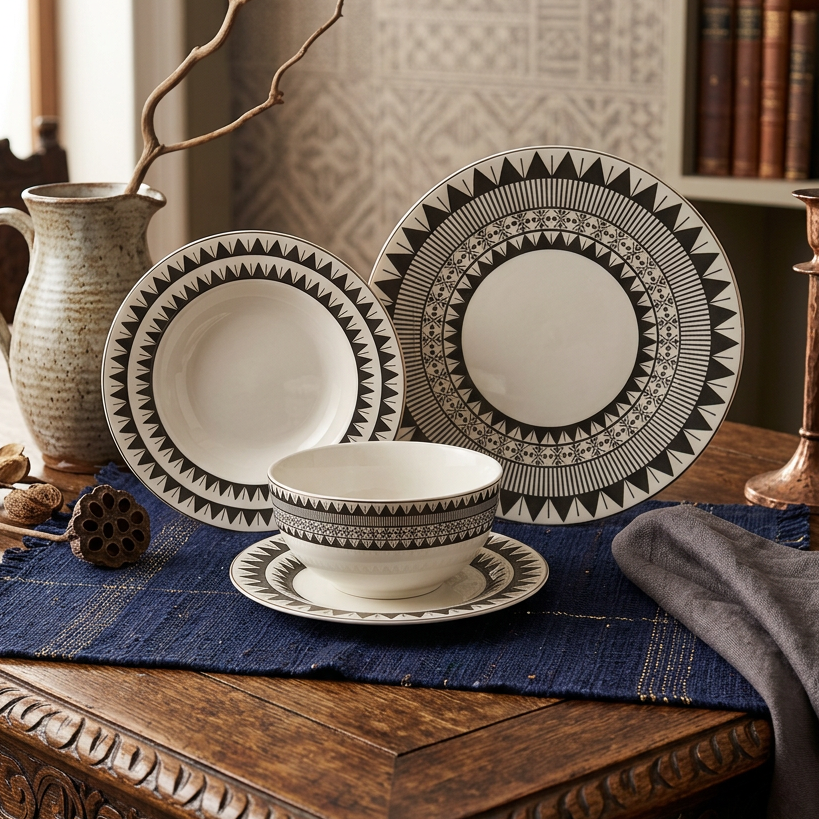 Dinnerware Set W/Black – 24 Pieces (Service for 6)