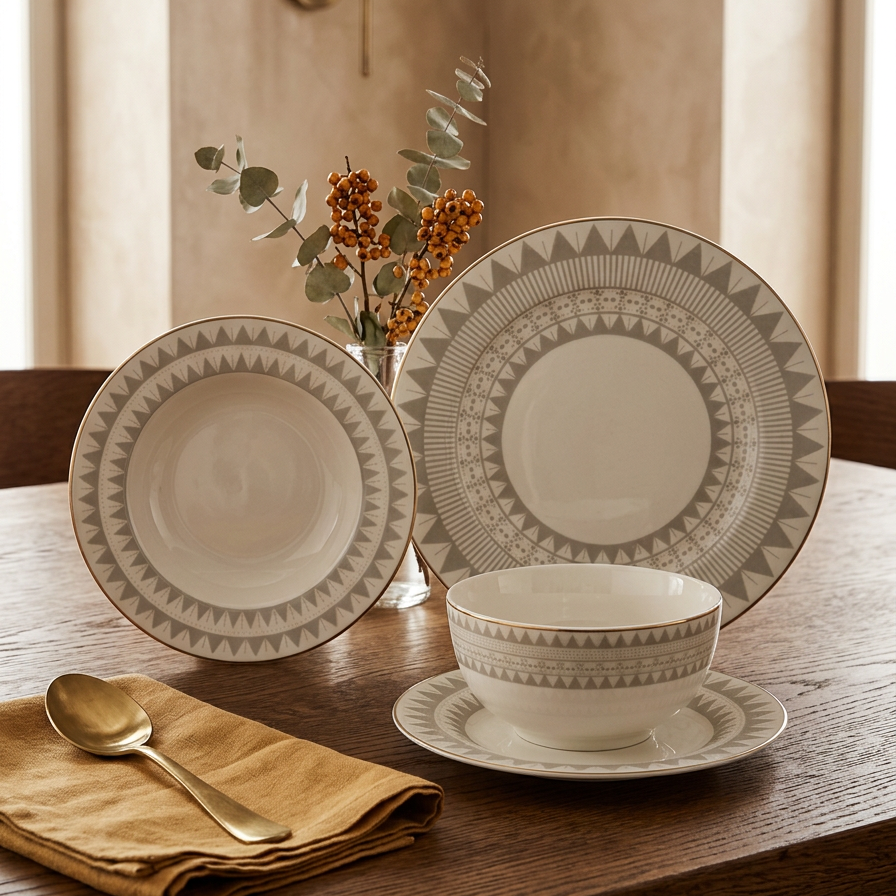 Dinnerware Set W/Silver – 24 Pieces (Service for 6)