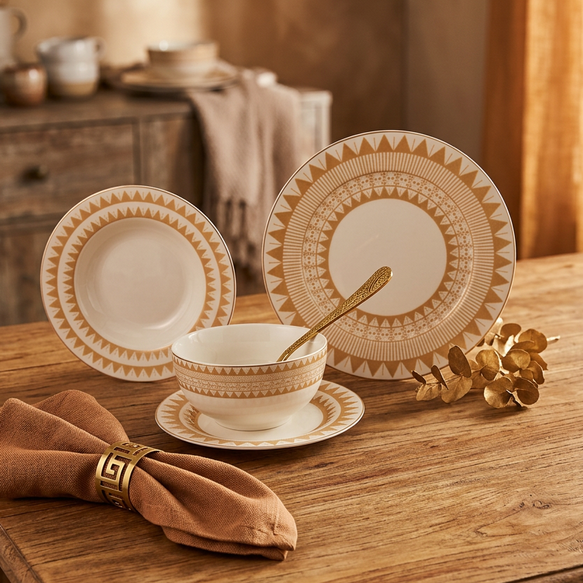 Dinnerware Set W/Gold – 24 Pieces (Service for 6) - Mawaeen