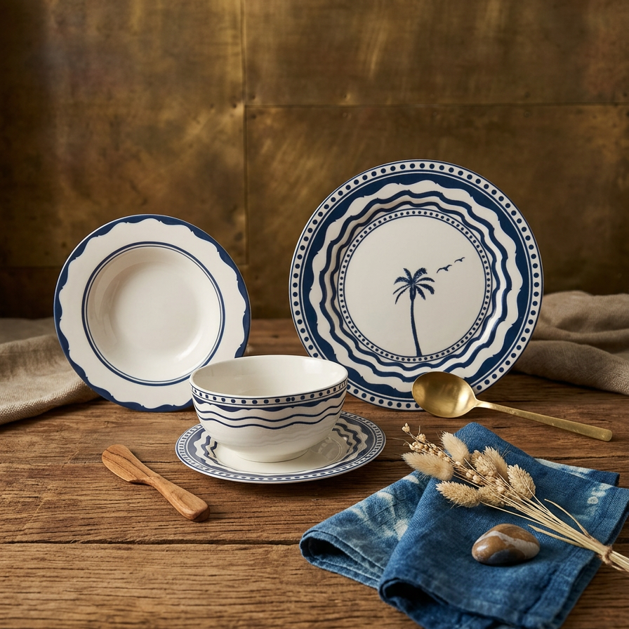 Dinnerware Set W/Blue – 24 Pieces (Service for 6)