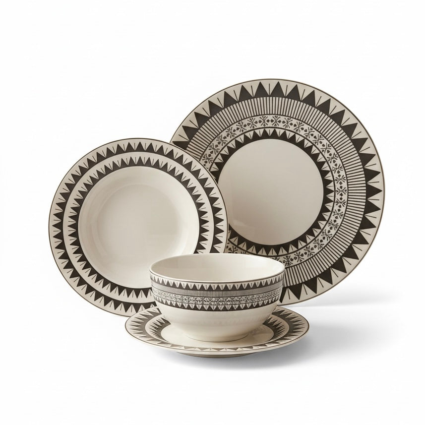 Dinnerware Set W/Black – 24 Pieces (Service for 6)