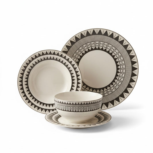 Dinnerware Set W/Black – 24 Pieces (Service for 6) - Mawaeen