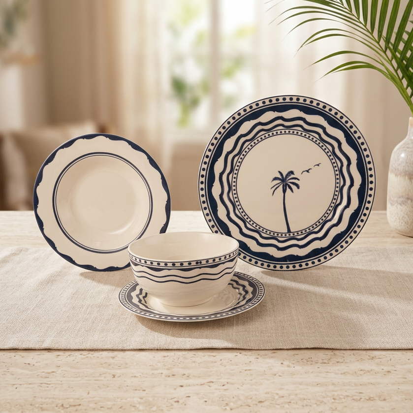 Dinnerware Set W/Blue – 24 Pieces (Service for 6)