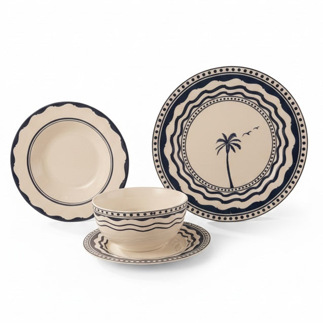 Dinnerware Set W/Blue – 24 Pieces (Service for 6)