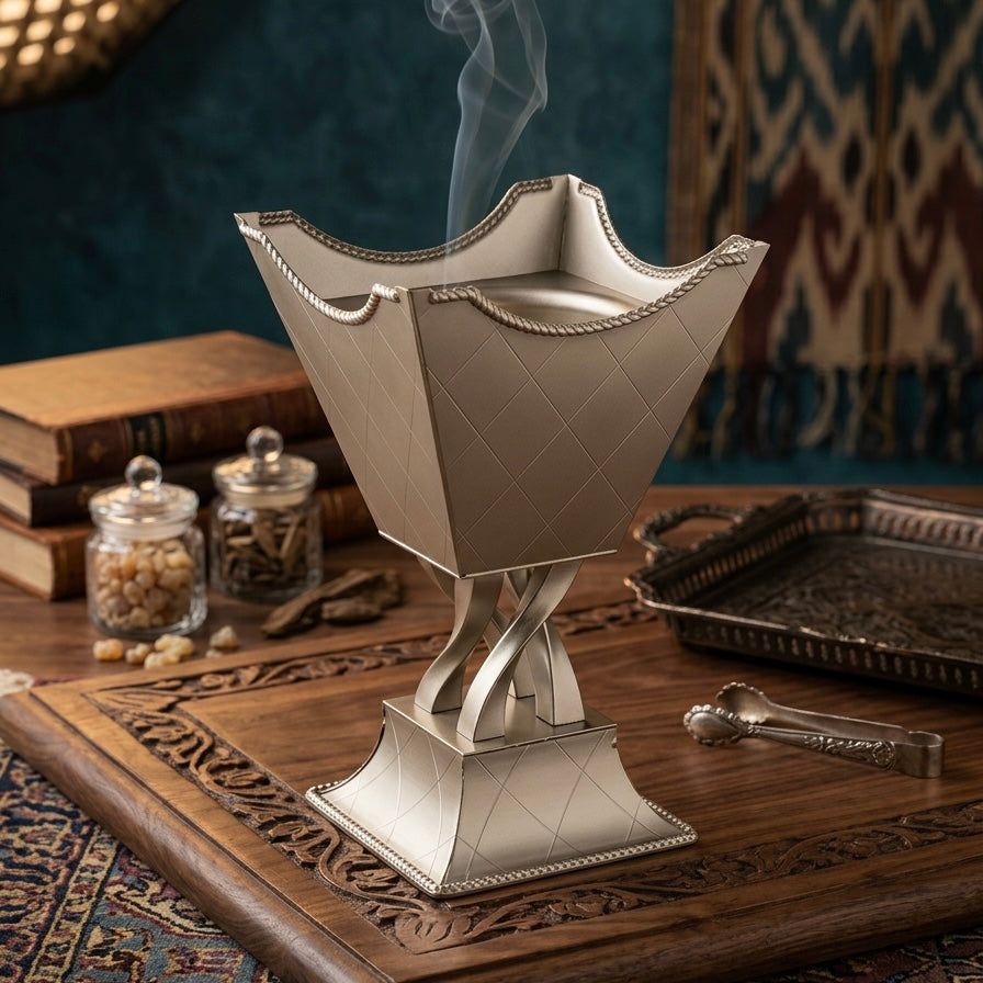 Luxury Decorative Incense Burner Matt- Nickel  - (L) - Mawaeen