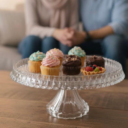 Mawaeen Round Luxury Glass Cake Stand Clear (L)