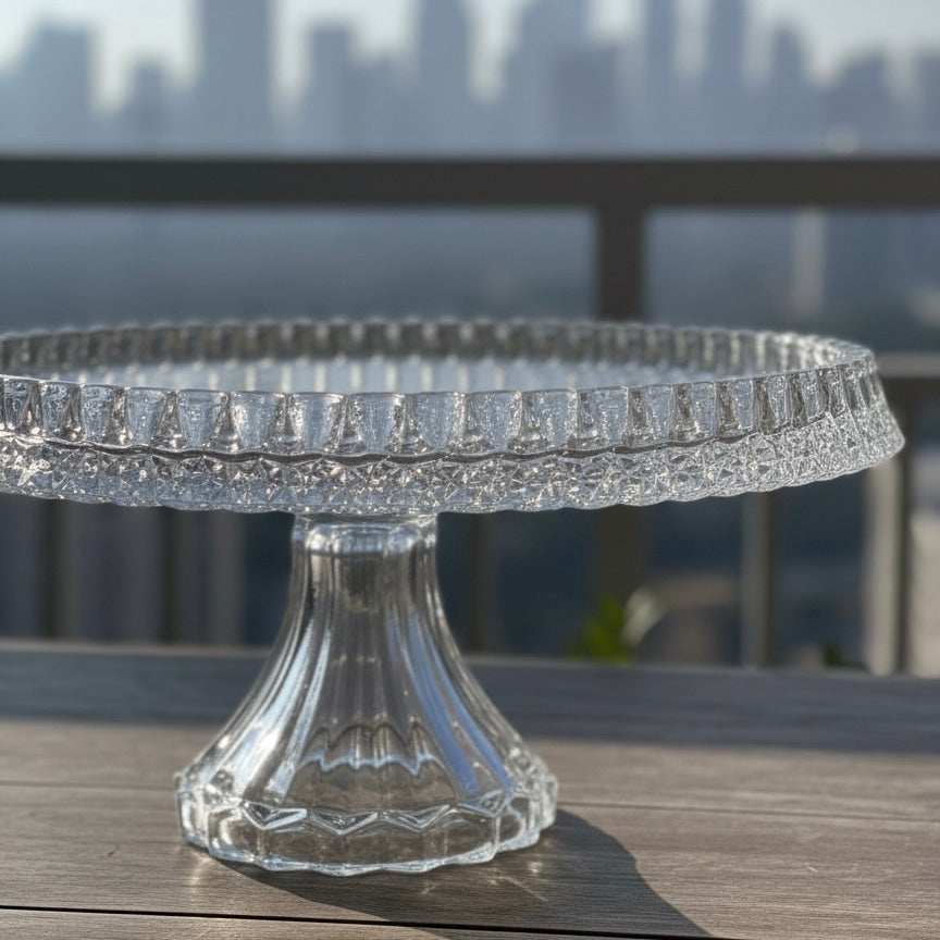 Mawaeen Round Luxury Glass Cake Stand Clear (L)