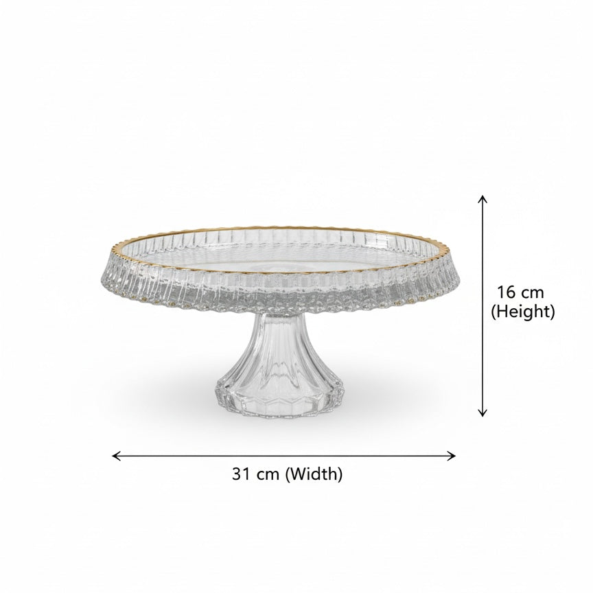 Mawaeen Round Luxury Glass Cake Stand with Golden Rim (L)