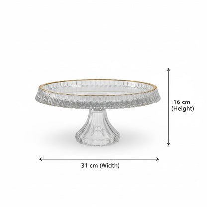 Mawaeen Round Luxury Glass Cake Stand with Golden Rim (L)