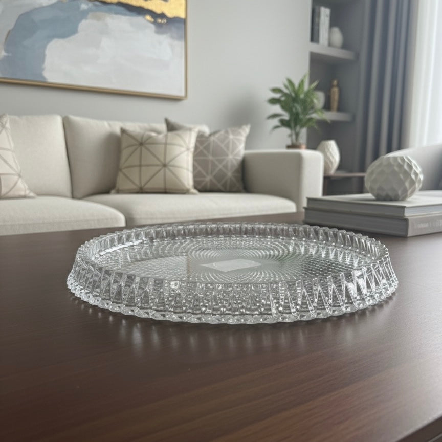 Mawaeen Round Luxury Glass Cake Plate Clear (L)