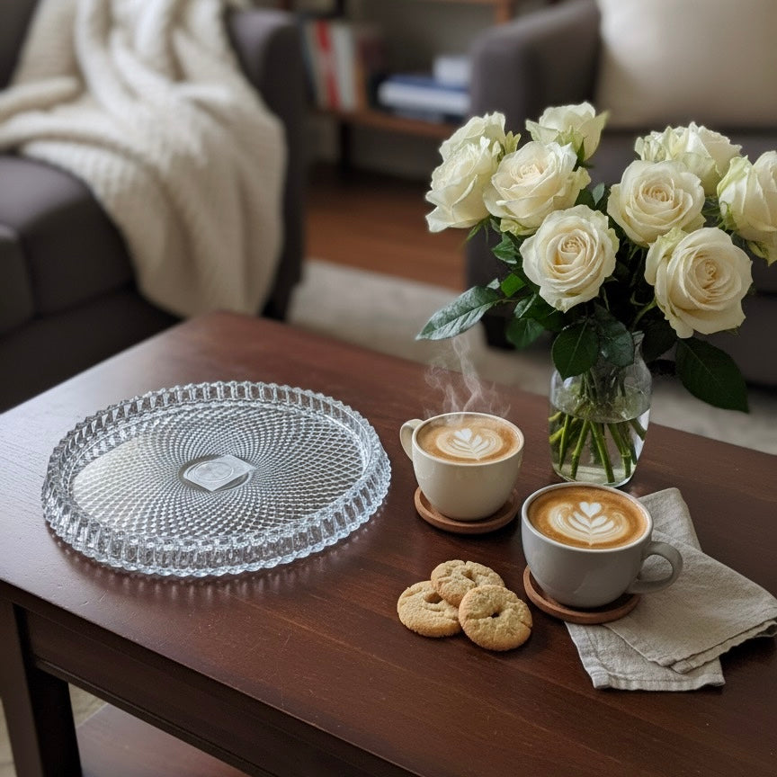 Mawaeen Round Luxury Glass Cake Plate Clear (L)