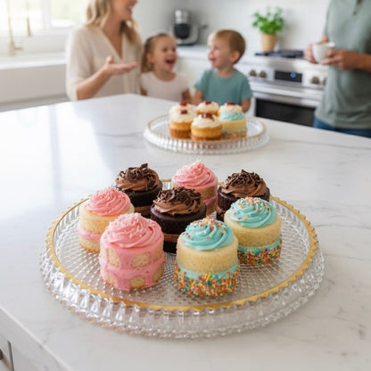 Mawaeen Round Luxury Glass Cake Plate with Golden Rim (L)