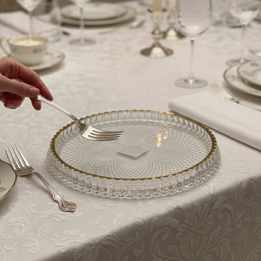 Mawaeen Round Luxury Glass Cake Plate with Golden Rim (L)