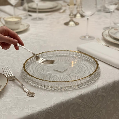 Mawaeen Round Luxury Glass Cake Plate with Golden Rim (L)