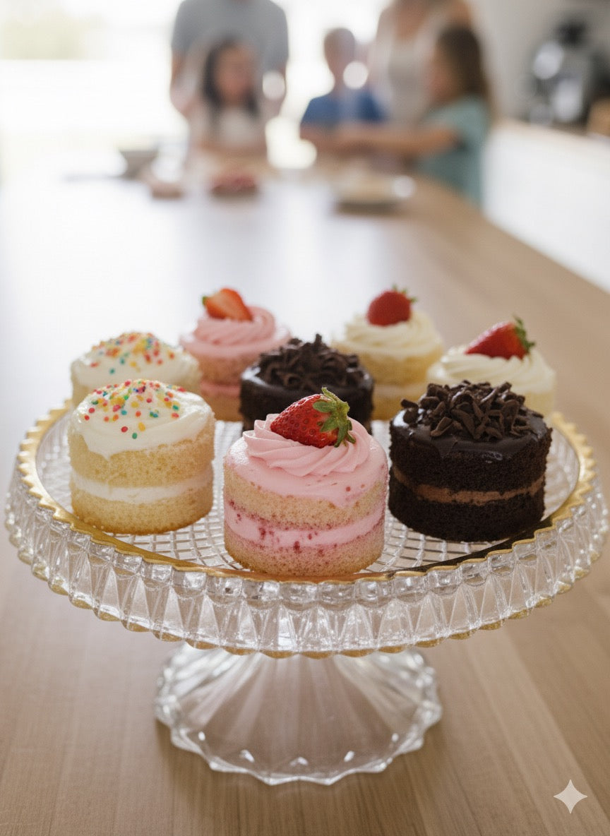 Mawaeen Round Luxury Glass Cake Stand with Golden Rim (S)