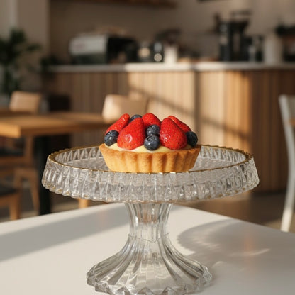 Mawaeen Round Luxury Glass Cake Stand with Golden Rim (S)