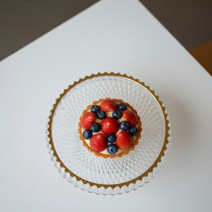 Mawaeen Round Luxury Glass Cake Stand with Golden Rim (S)