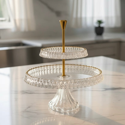 Mawaeen 2-Tier Round Luxury Glass Stand with Golden Rim