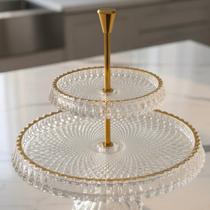 Mawaeen 2-Tier Round Luxury Glass Stand with Golden Rim