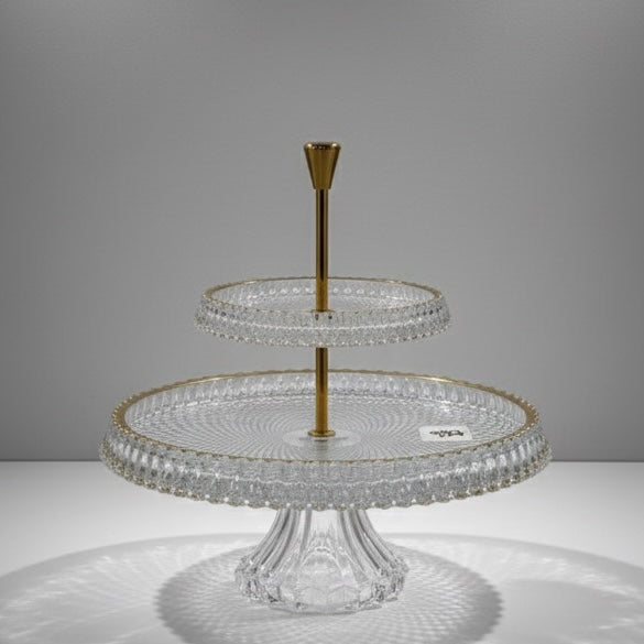 Mawaeen 2-Tier Round Luxury Glass Stand with Golden Rim