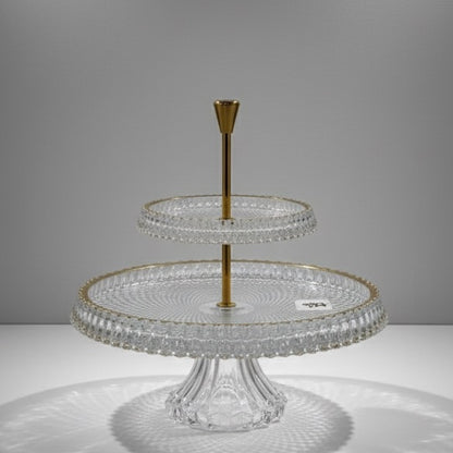Mawaeen 2-Tier Round Luxury Glass Stand with Golden Rim