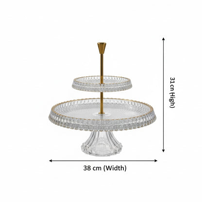 Mawaeen 2-Tier Round Luxury Glass Stand with Golden Rim