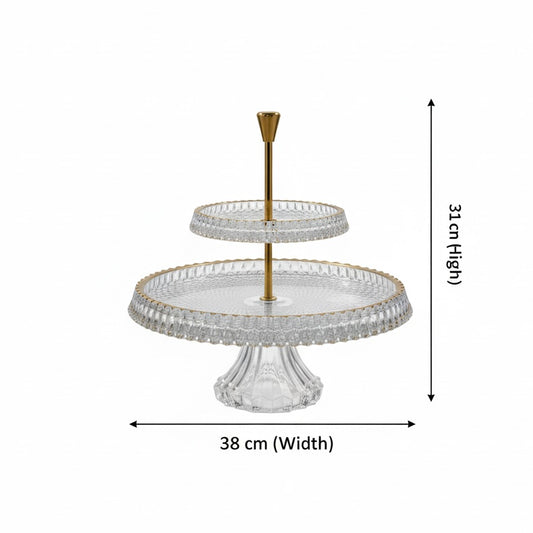 Mawaeen 2-Tier Round Luxury Glass Stand with Golden Rim
