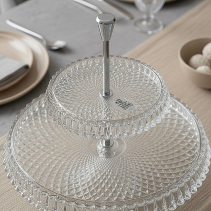 Mawaeen 2-Tier Round Luxury Glass Stand Clear