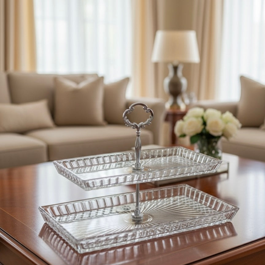 Mawaeen 2-Tier Luxury Glass Candy Plate – Elegant Serving Display