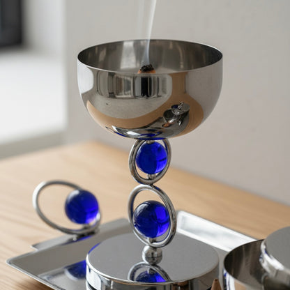 Luxury Incense Burner Gift Set in Wooden Box- B/Silver