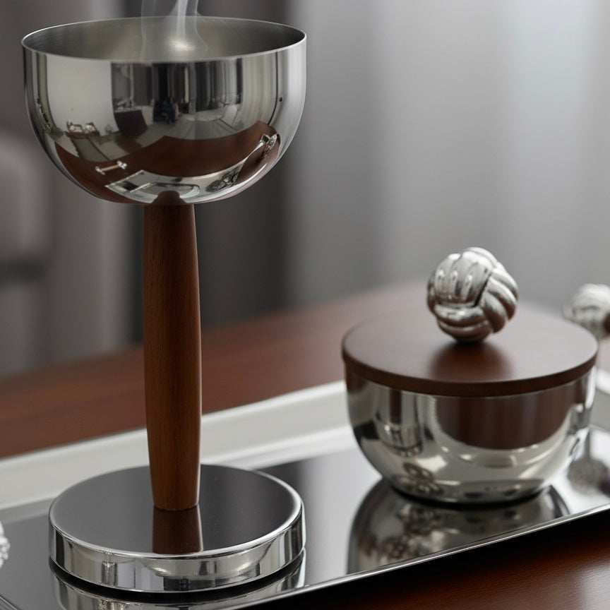 Luxury Incense Burner Gift Set in Wooden Box- W/Silver