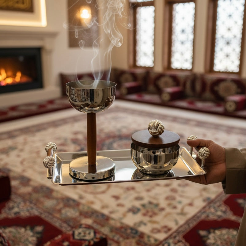 Luxury Incense Burner Gift Set in Wooden Box- W/Silver