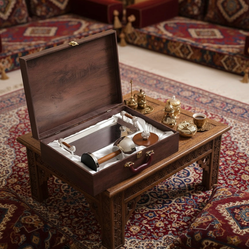 Luxury Incense Burner Gift Set in Wooden Box- W/Silver