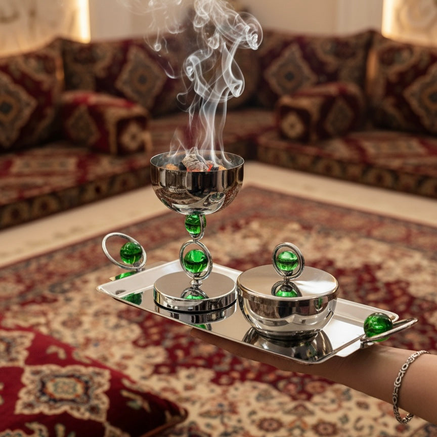 Luxury Incense Burner Gift Set in Wooden Box- G/Silver