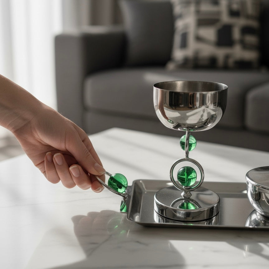 Luxury Incense Burner Gift Set in Wooden Box- G/Silver