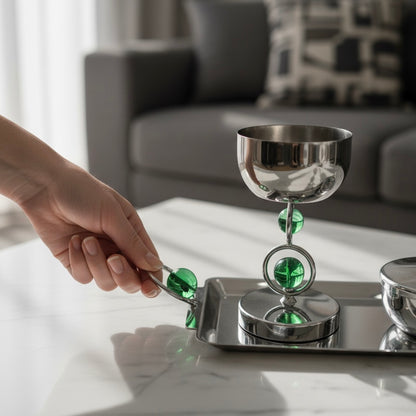 Luxury Incense Burner Gift Set in Wooden Box- G/Silver