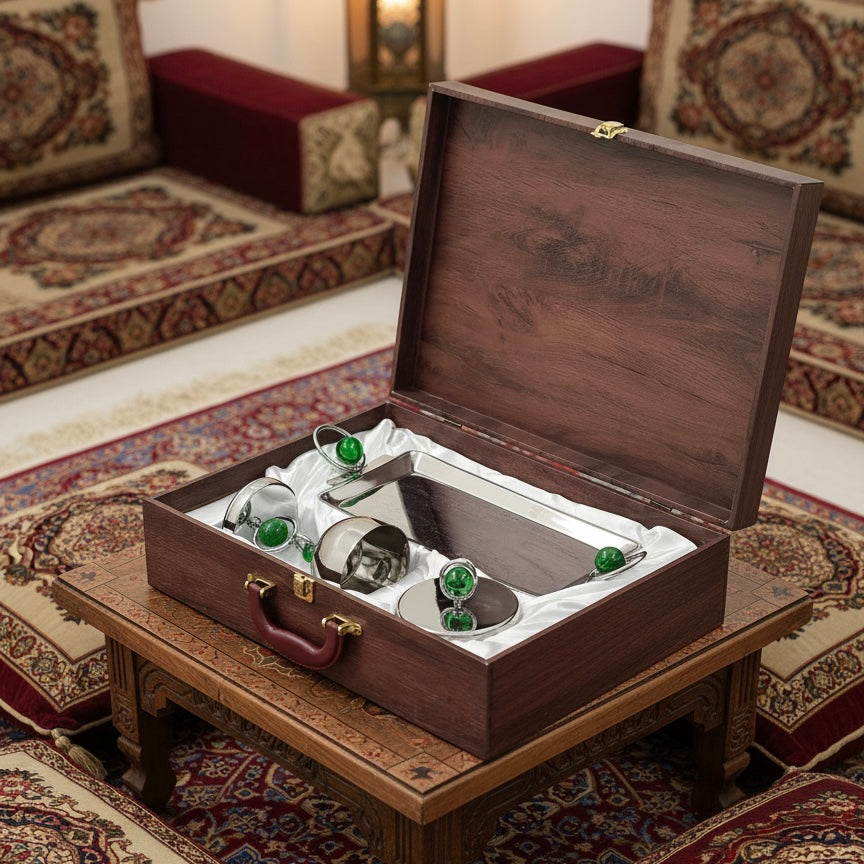 Luxury Incense Burner Gift Set in Wooden Box- G/Silver