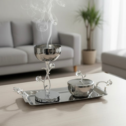 Luxury Incense Burner Gift Set in Wooden Box- W/Flower