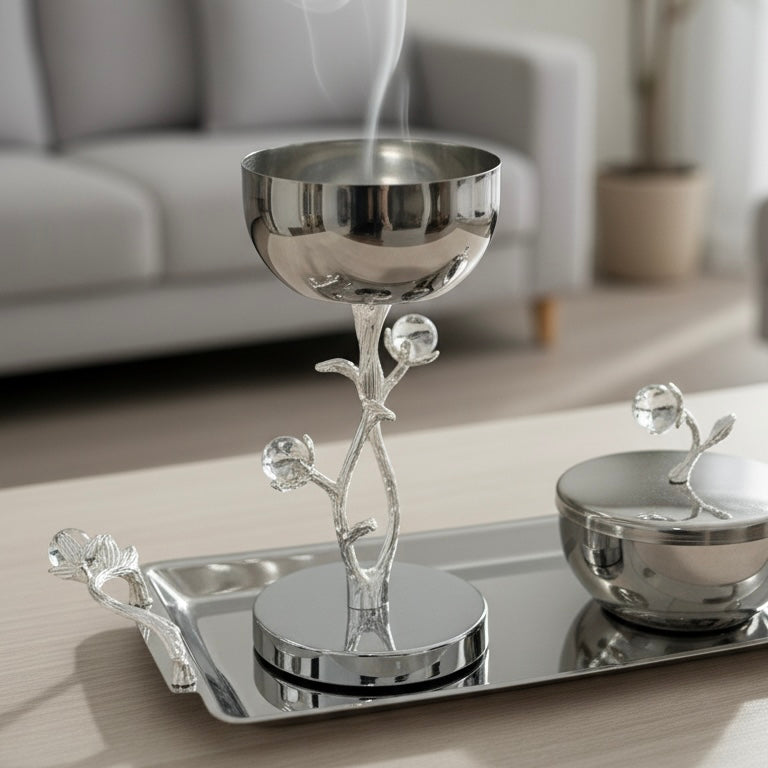 Luxury Incense Burner Gift Set in Wooden Box- W/Flower