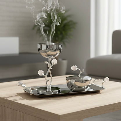 Luxury Incense Burner Gift Set in Wooden Box- P/Flower