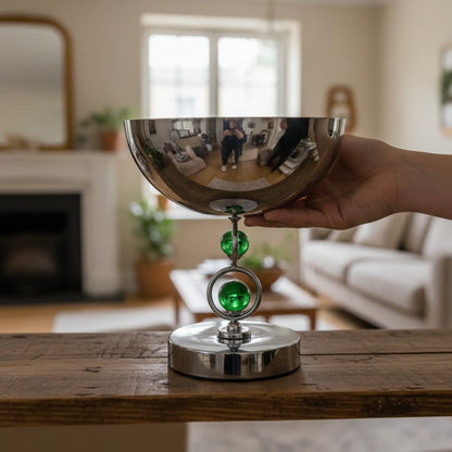 Mawaeen Premium Fruit Bowl – Stainless Steel Base with Green Crystal Accents (S)