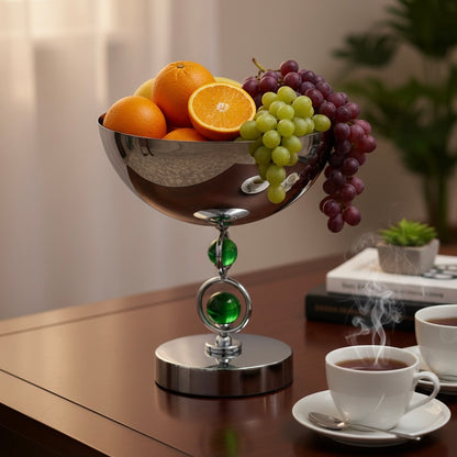 Mawaeen Premium Fruit Bowl – Stainless Steel Base with Green Crystal Accents (S)