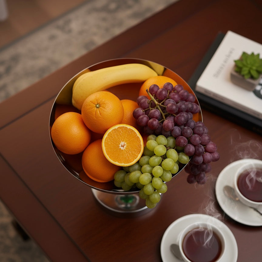 Mawaeen Premium Fruit Bowl – Stainless Steel Base with Green Crystal Accents (S)