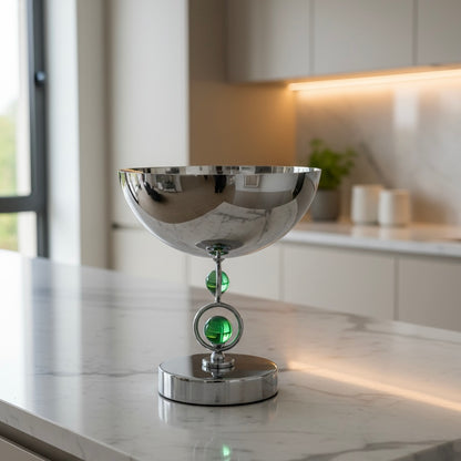 Mawaeen Premium Fruit Bowl – Stainless Steel Base with Green Crystal Accents (S)